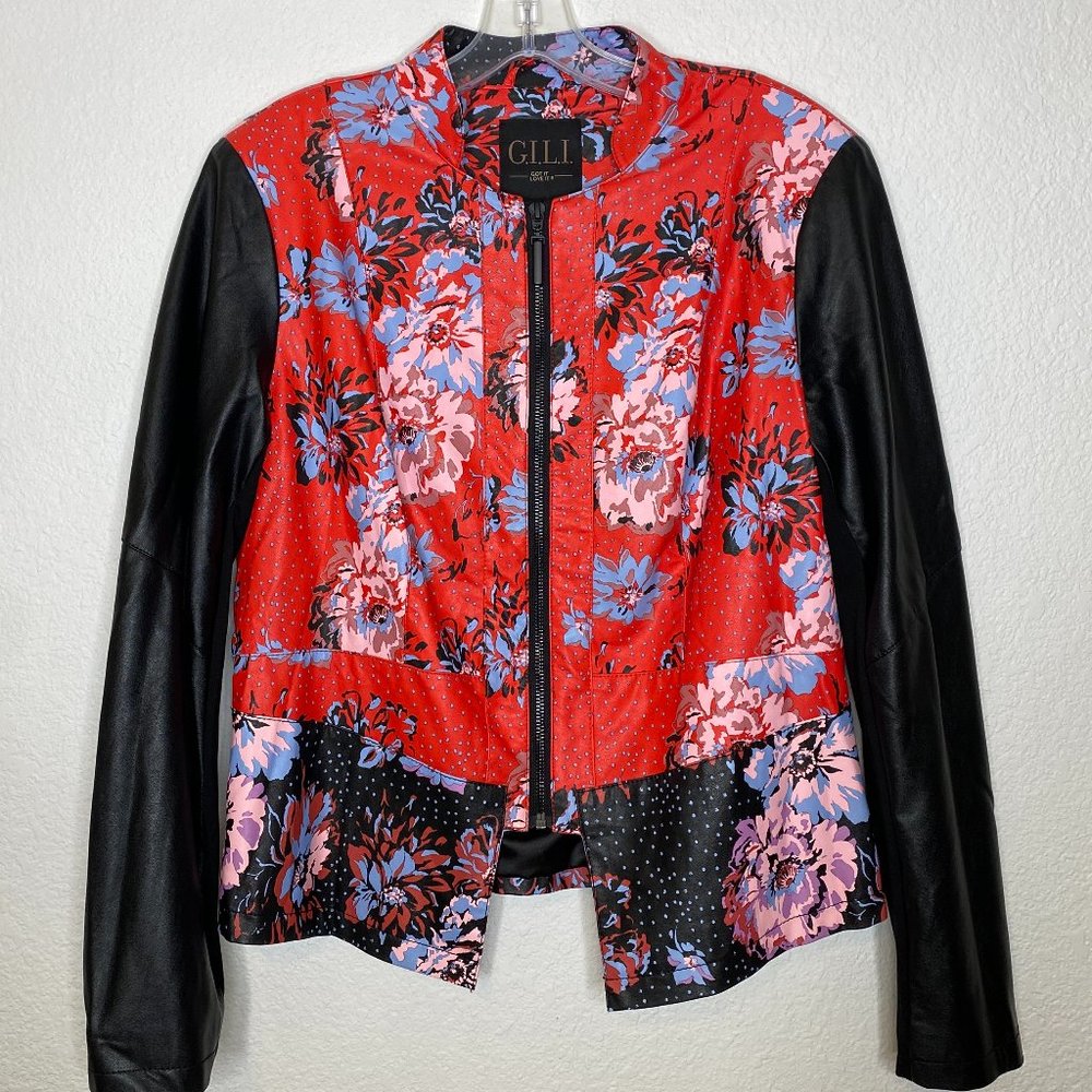G.I.L.I. Floral Moto Faux Leather Jacket